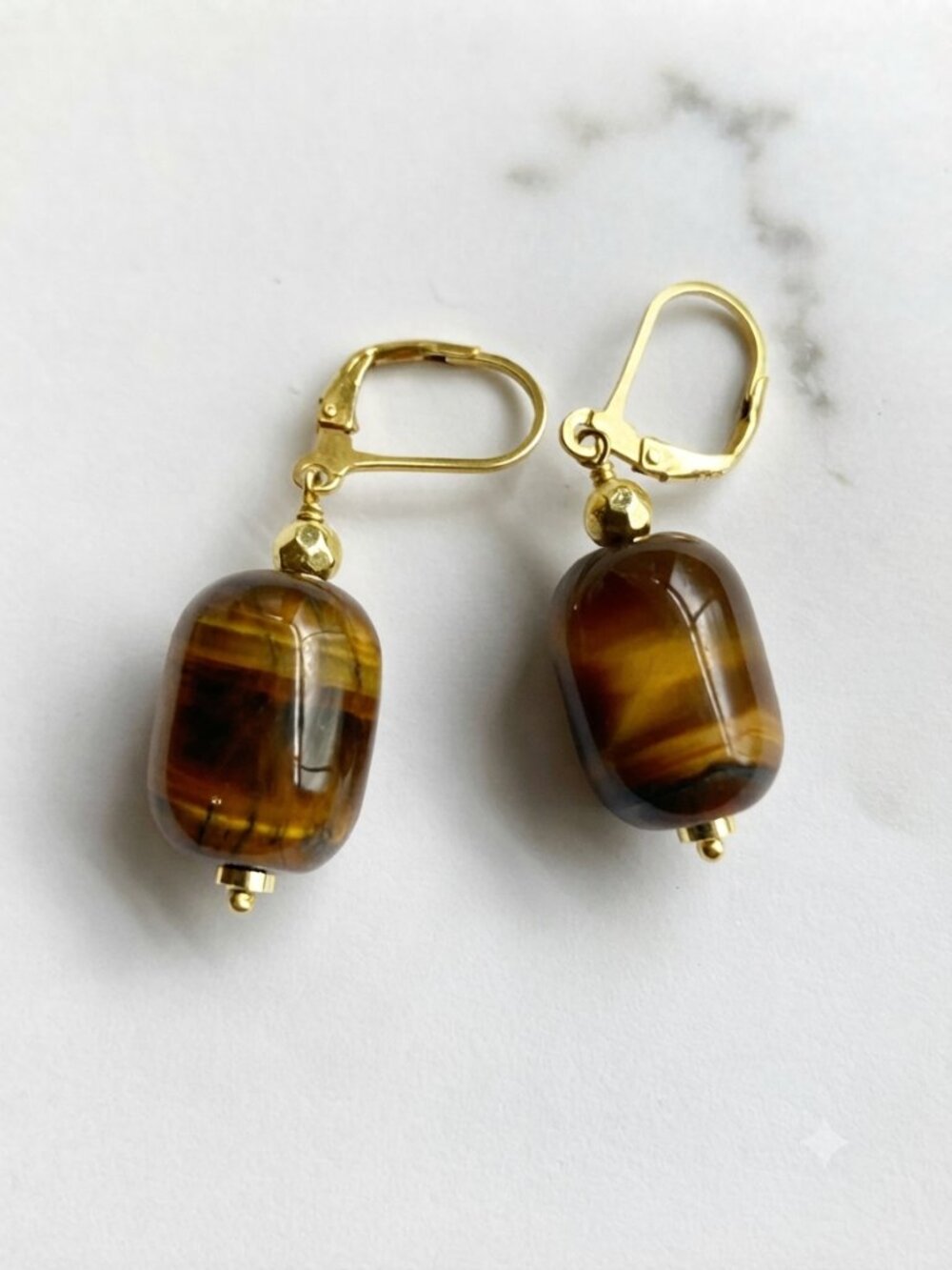 Gold & Brown Tiger Eye Bead Drop Earrings
